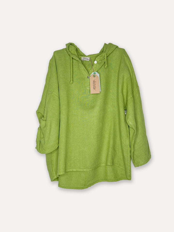 Attitude Surfer Linen Hoodie, Olive Green