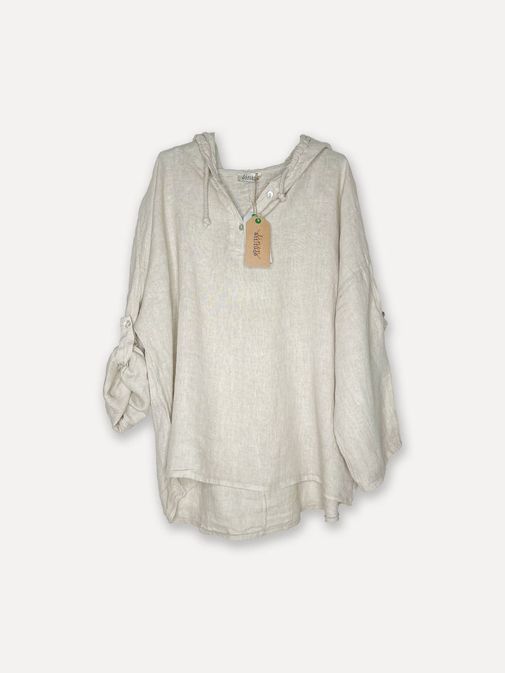 Attitude Surfer Linen Hoodie, Beige