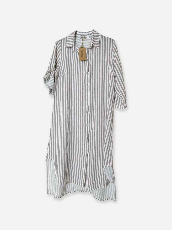 Savona Striped Linen Dress, Coffee
