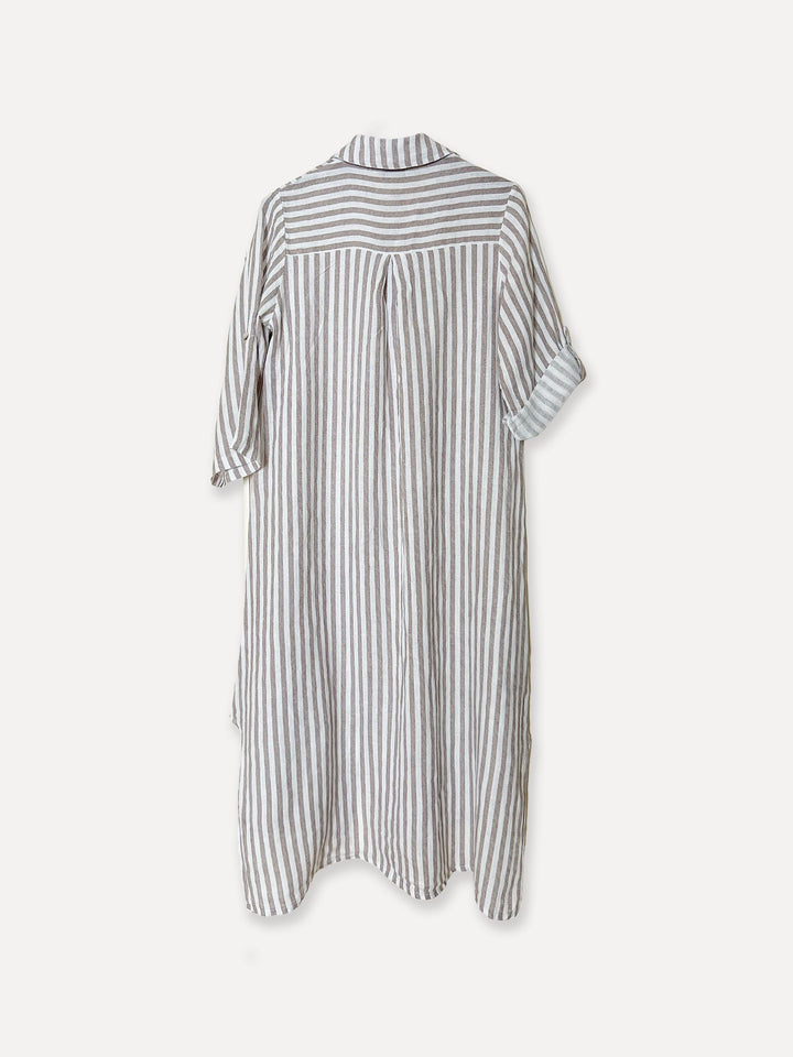 Savona Striped Linen Dress, Coffee